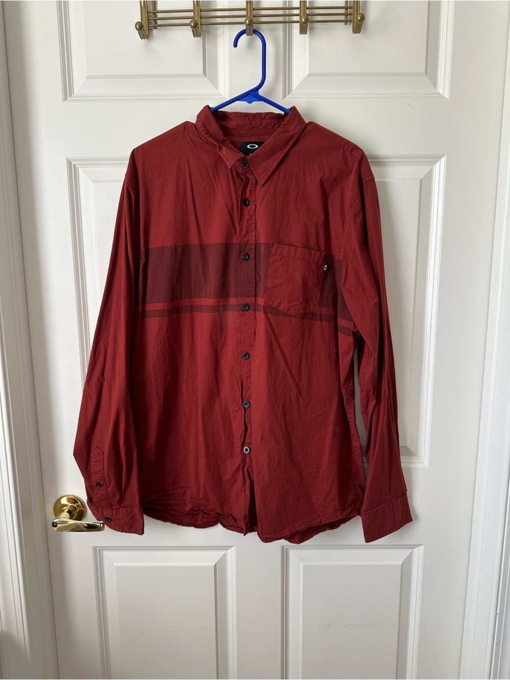 Oakley Shirt Regular Fit Mens Size XL Maroon Stretch Button Up Long Sleeve
